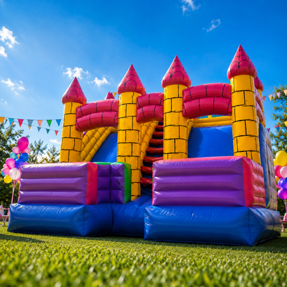 Large Castle Bouncy Pink & Yellow for Rent