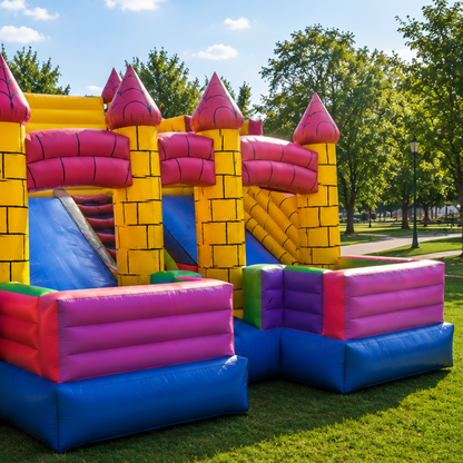 Large Castle Bouncy Pink & Yellow for Rent