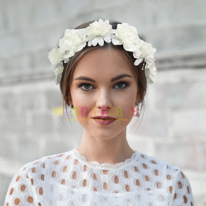 All Around Floral Wooden Tiara White