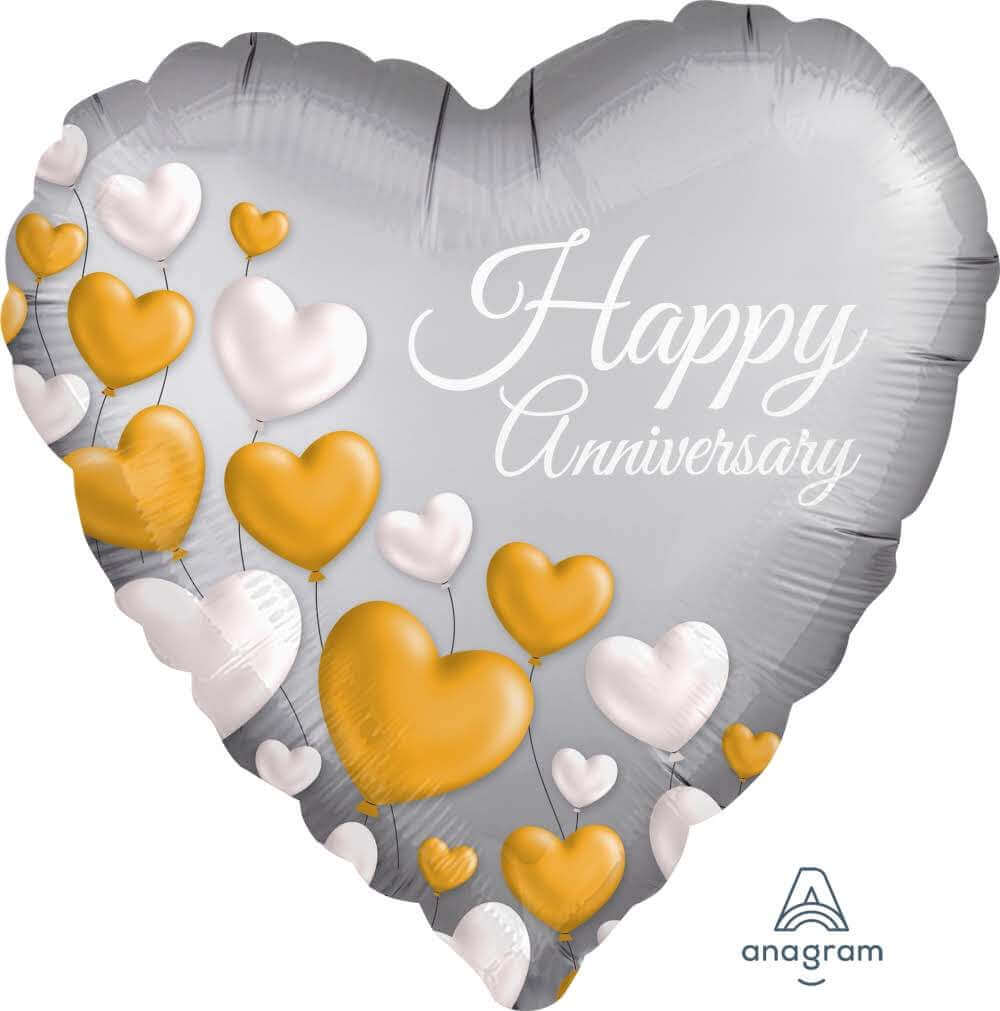 Happy Anniversary Platinum Heart Balloon 18" S40