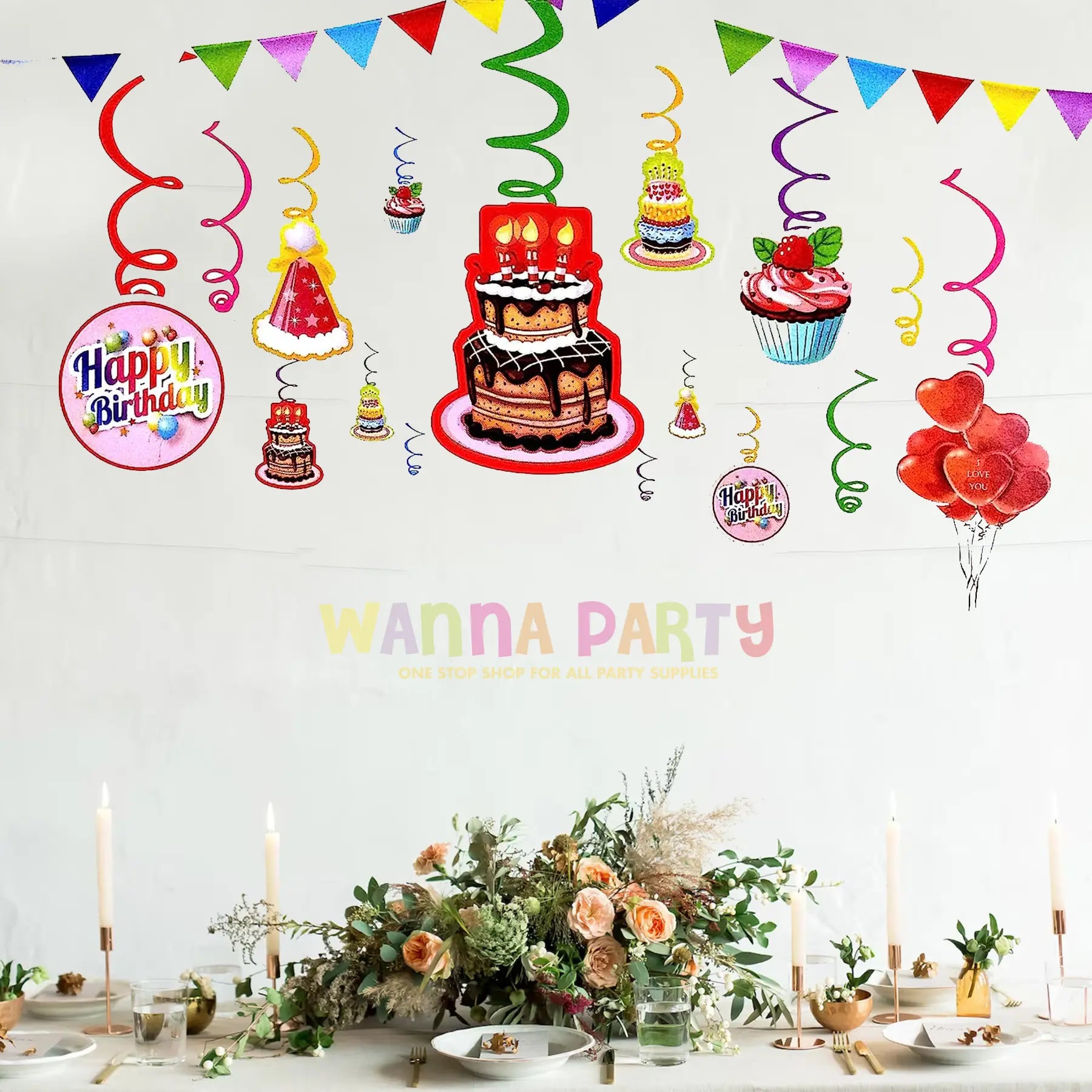 Happy Birthday Swirl Decoration - 12PC