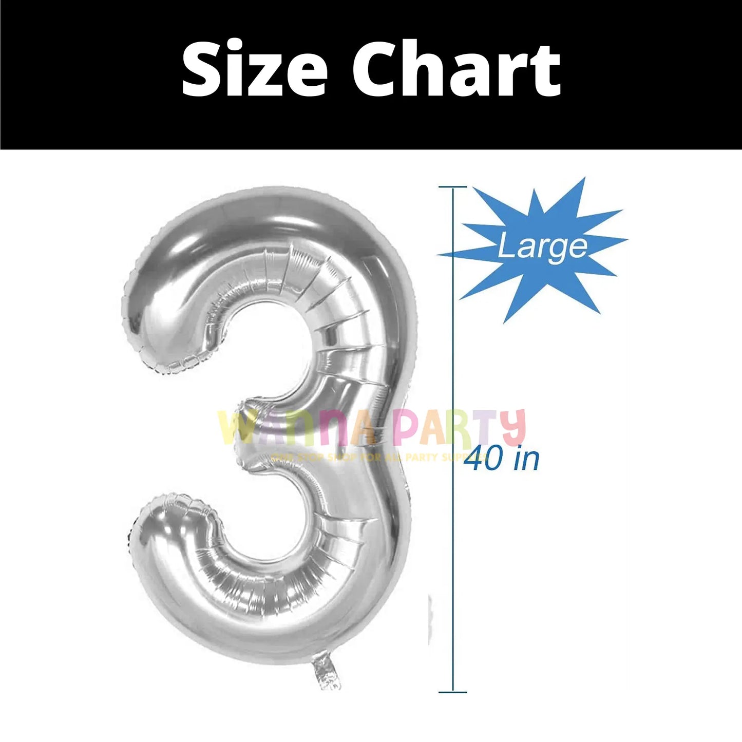 40" Numerical 3 Silver Balloon