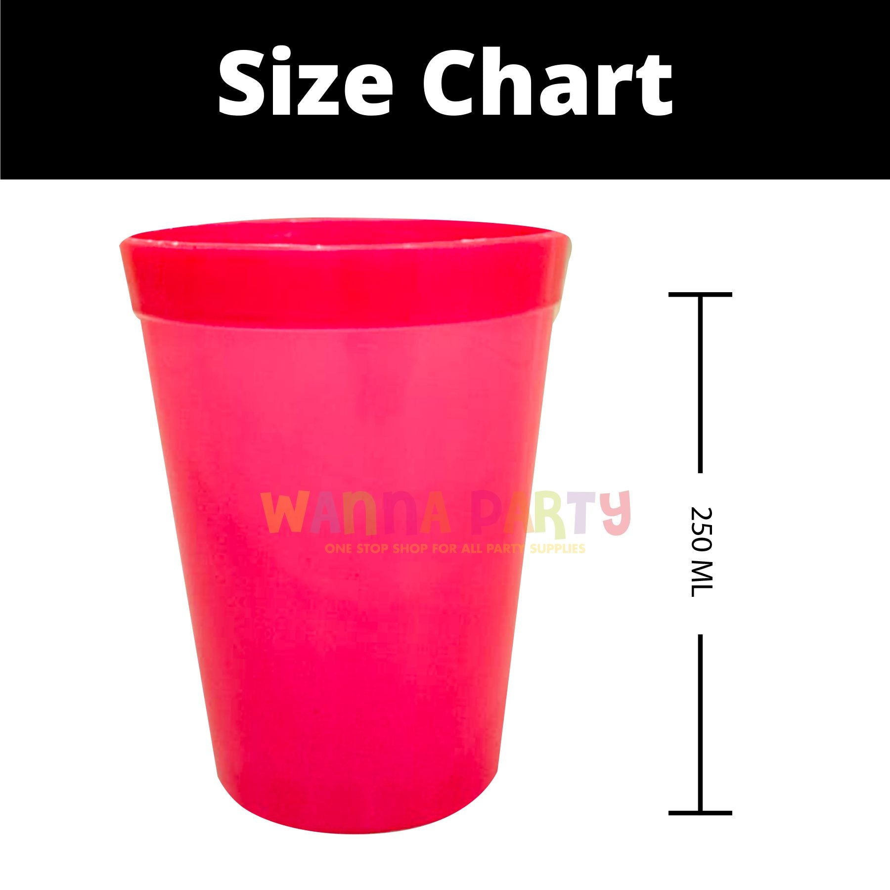 Hot Pink Solid Color Cups 300 ML - 6PC