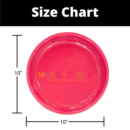 10" Solid Color Hot Pink Round Plates - 6PC