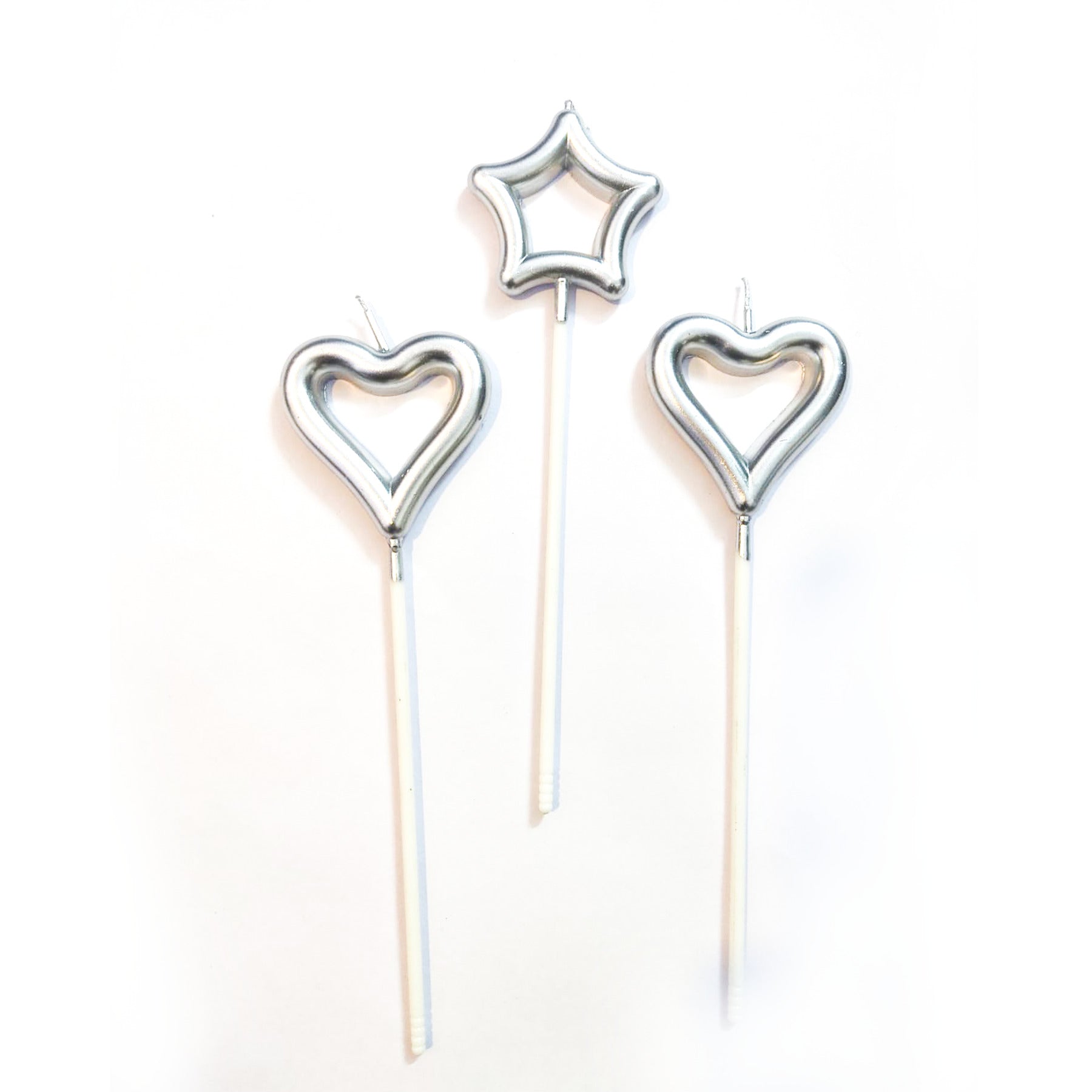 Silver Heart & Star Shaped Stick Canlde - 3 PC