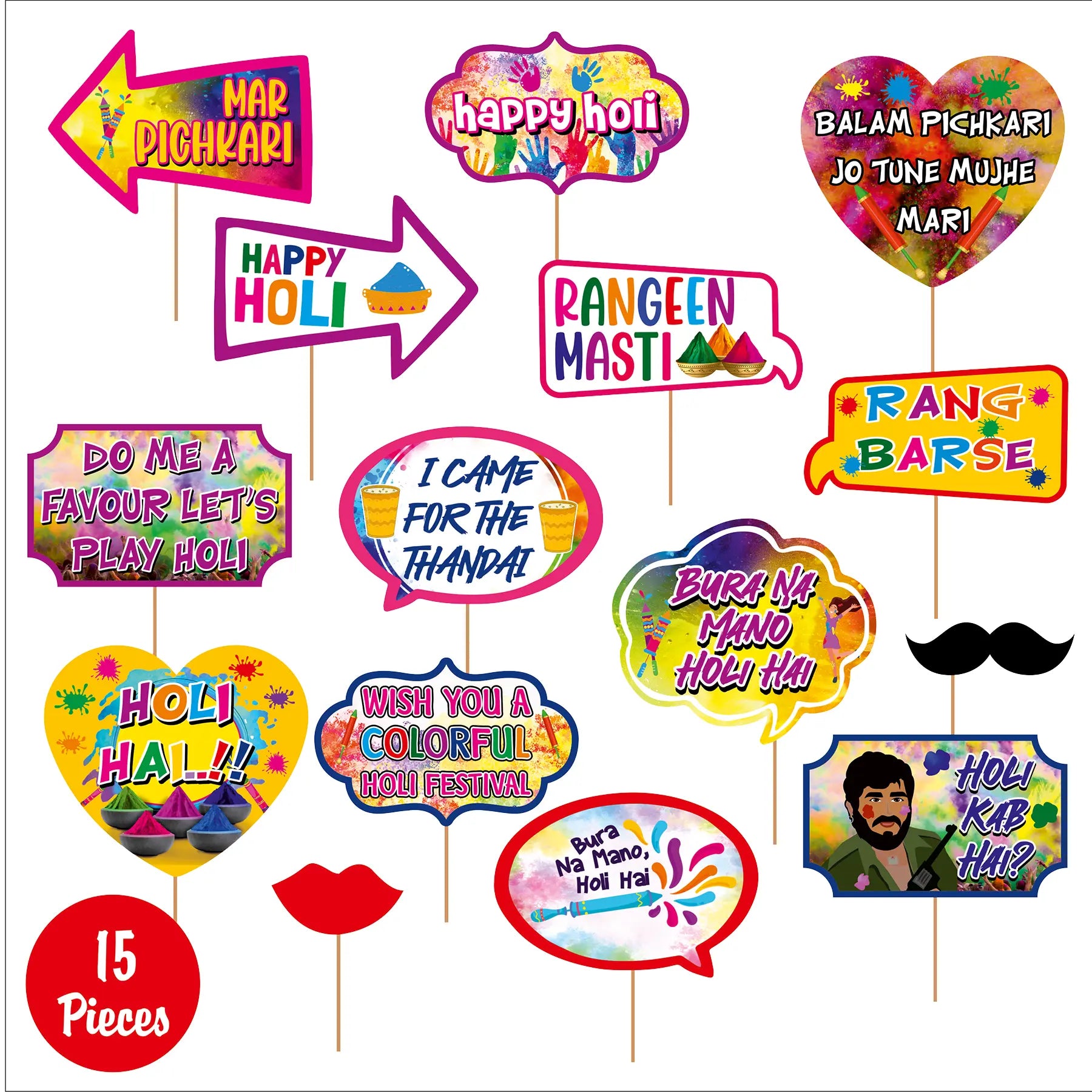 Holi Photo Props -15PC