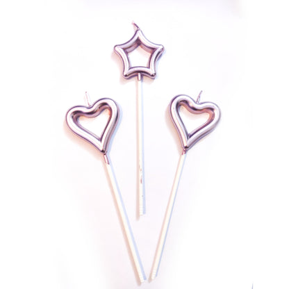 Rose Pink Heart & Star Shaped Stick Candle - 3 PC