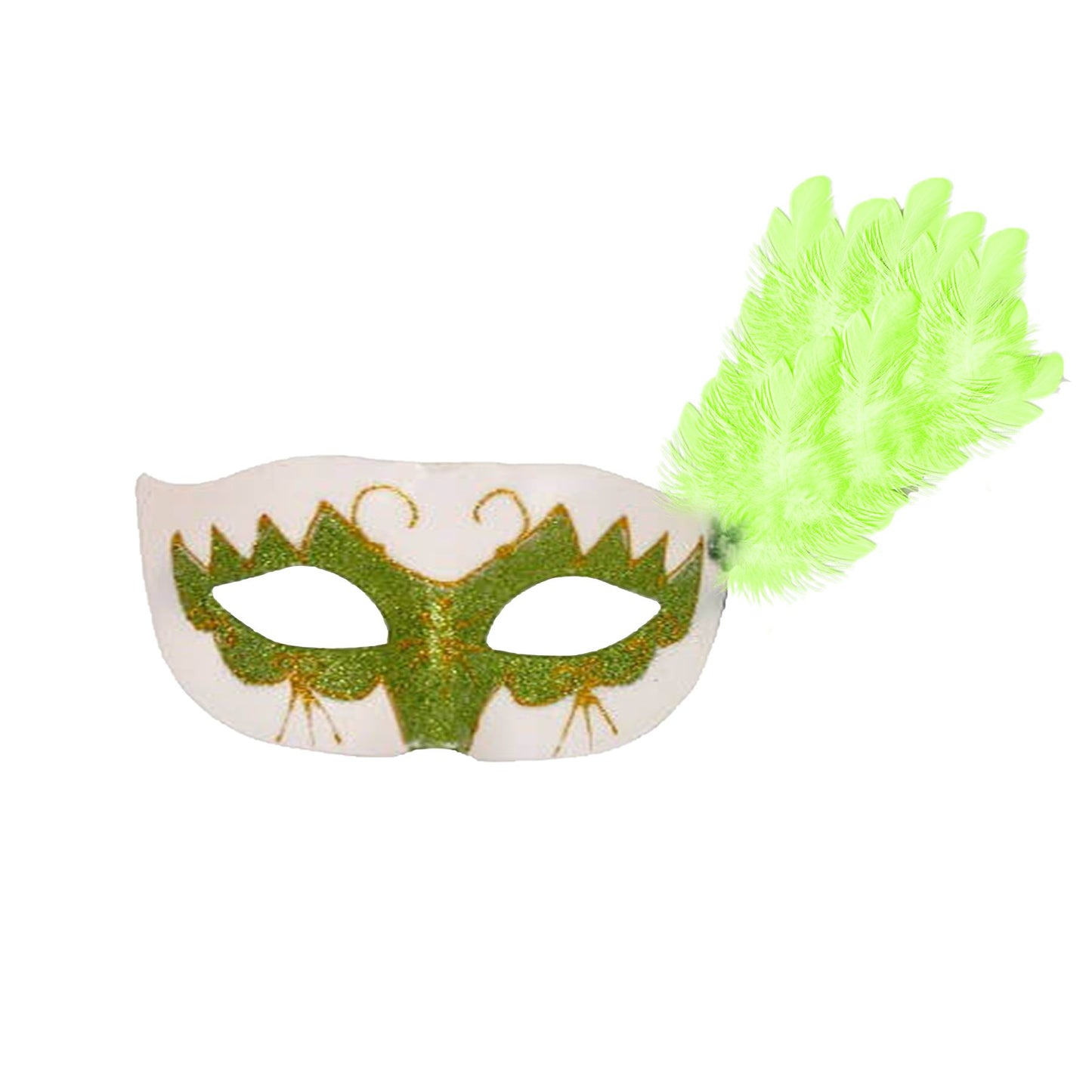 Glittery Eye Mask with Feathers Green