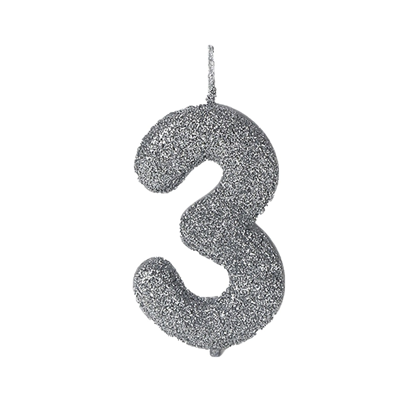 Number 3 Glitter Silver Candle for Birthday Decoration