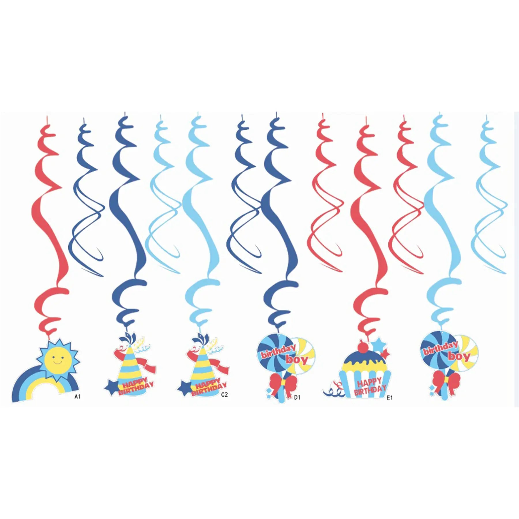 Birthday Boy Swirls Decoration - 12 PC