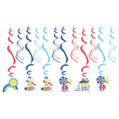 Birthday Boy Swirls Decoration - 12 PC