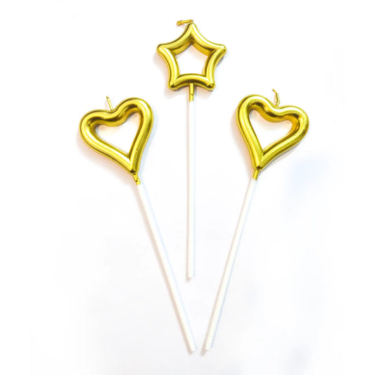 Golden Heart & Star Shaped Stick Candle - 3 PC