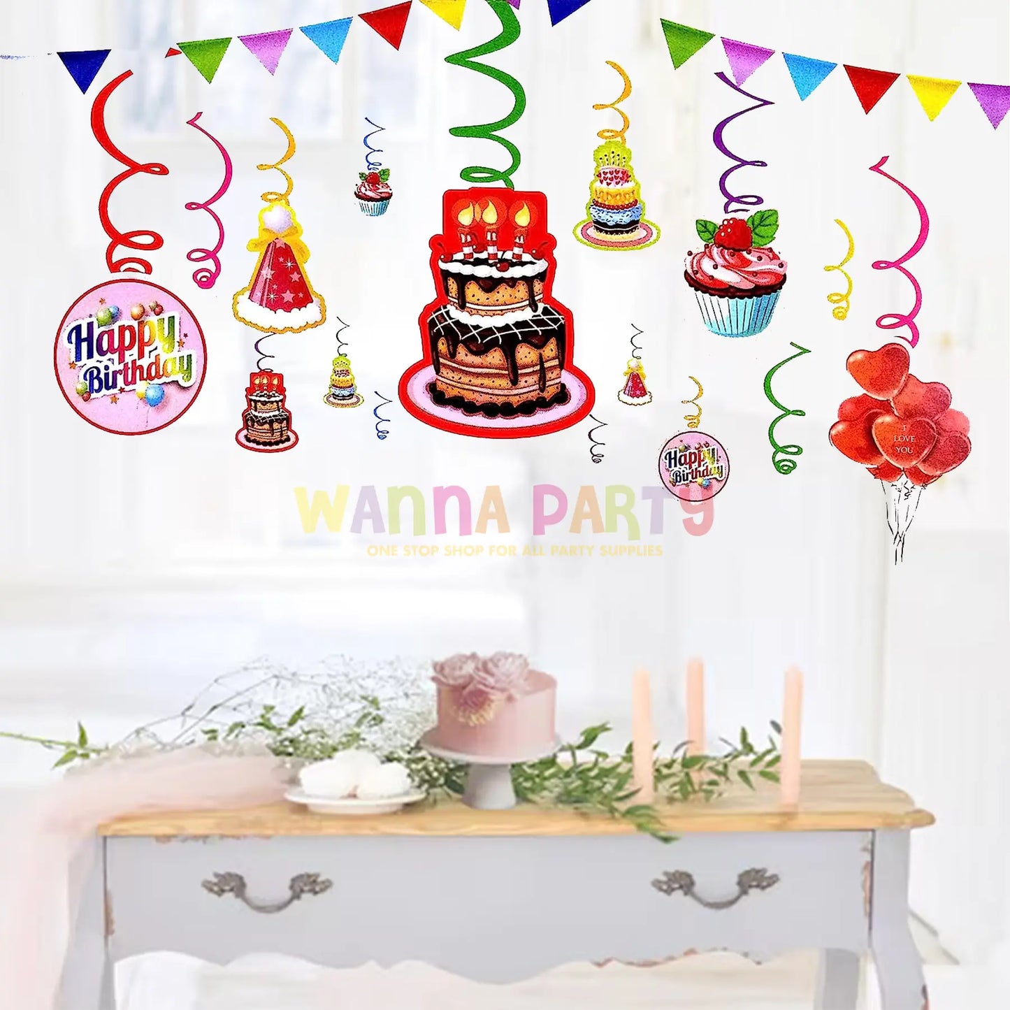 Happy Birthday Swirl Decoration - 12PC