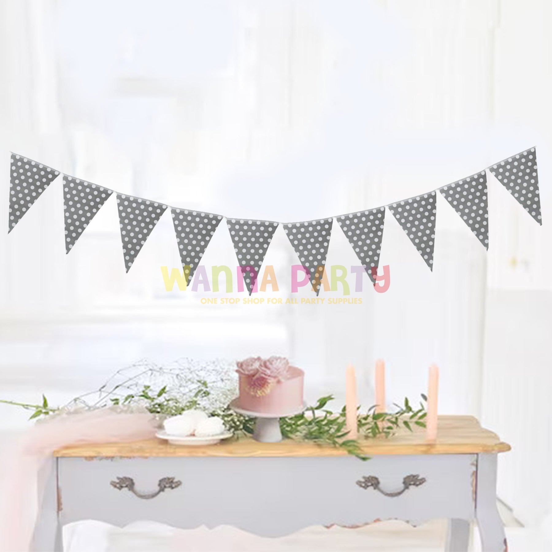 Polka Dot Buntings Silver- Over 9 FT