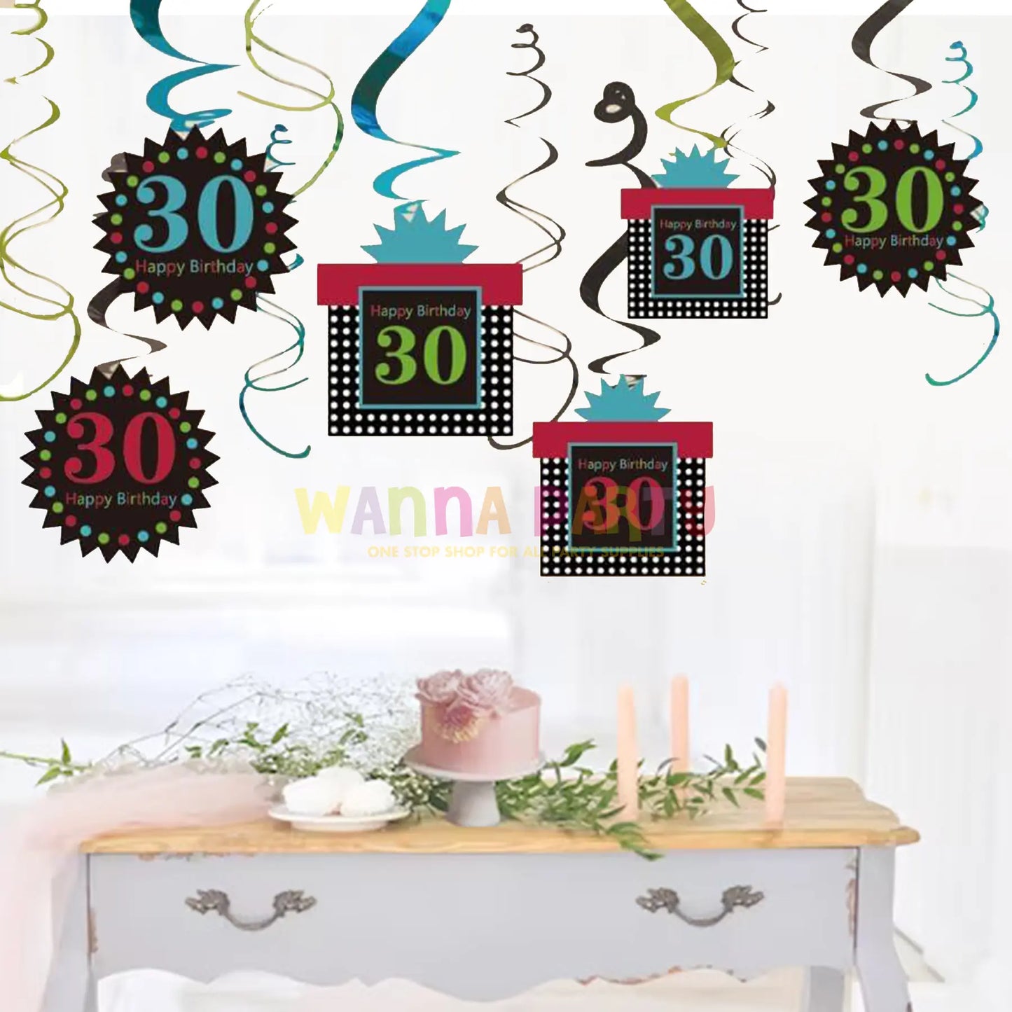 30th Birthday Swirl Decoration - 12 PC