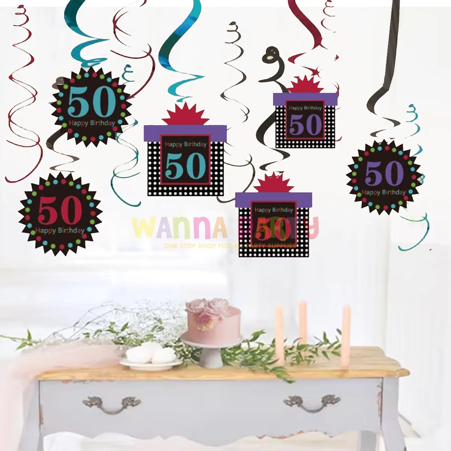 50th Birthday Swirl Decoration - 12 PC