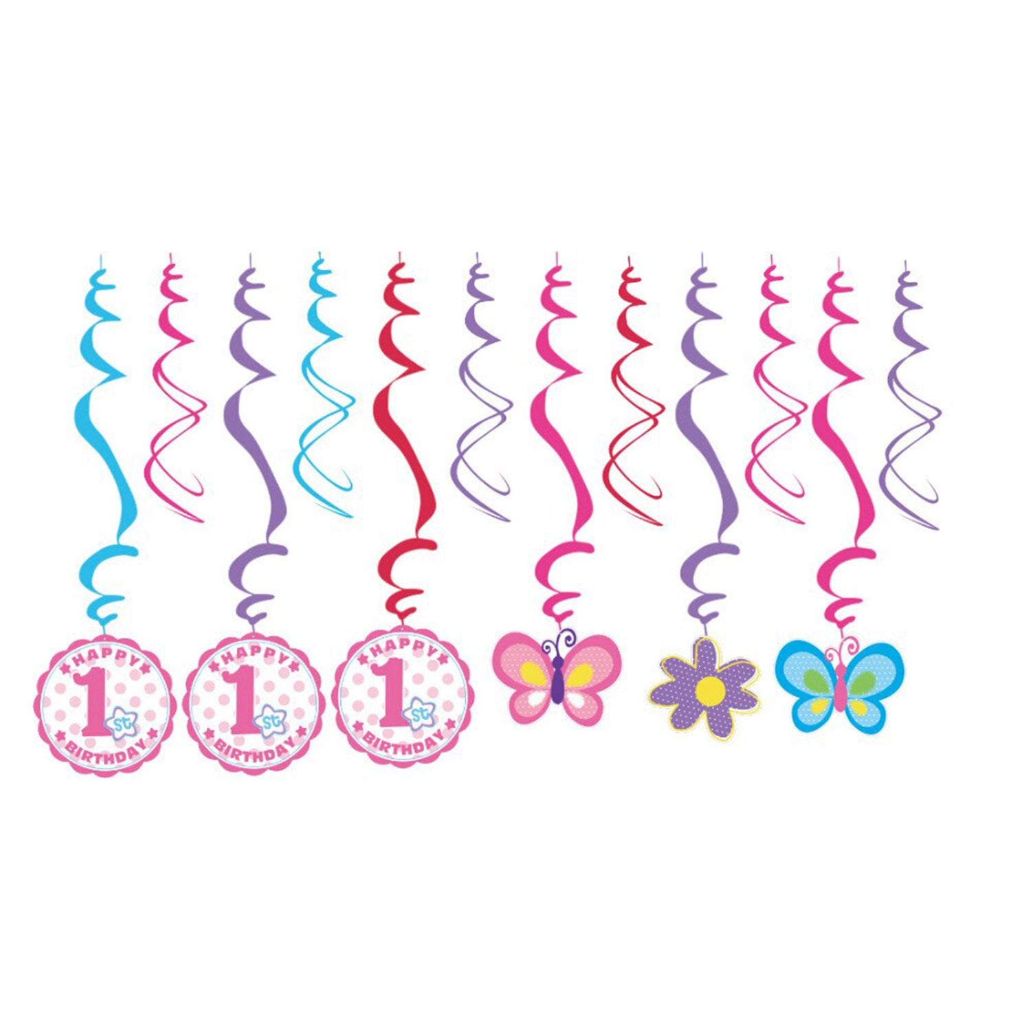 1st Birthday Girl Swirl Decoration - 12PC