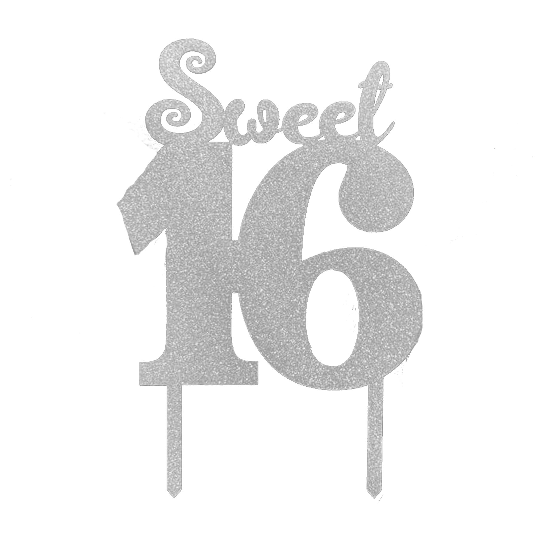 Sweet 16 Acrylic Silver Glitter Cake Topper