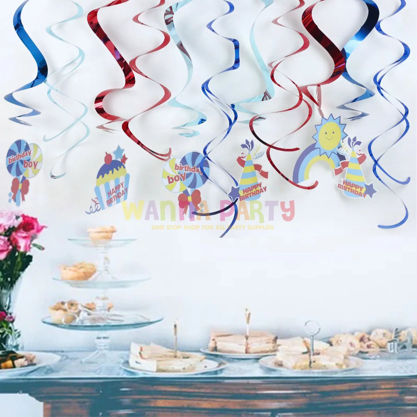 Birthday Boy Swirls Decoration - 12 PC