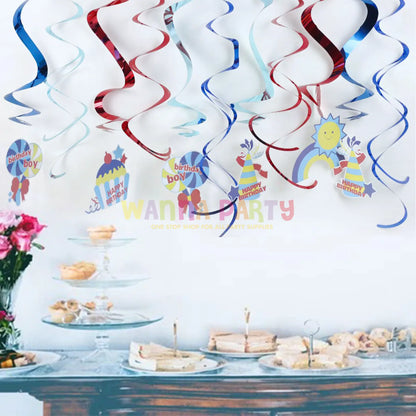 Birthday Boy Swirls Decoration - 12 PC