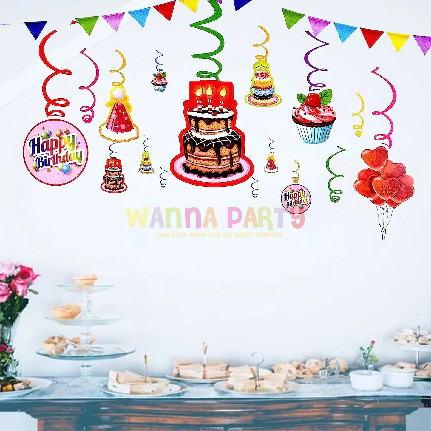 Happy Birthday Swirl Decoration - 12PC