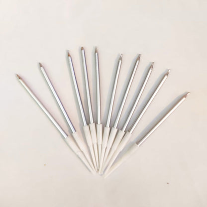 Pencil Thin Silver Candles - 10PC