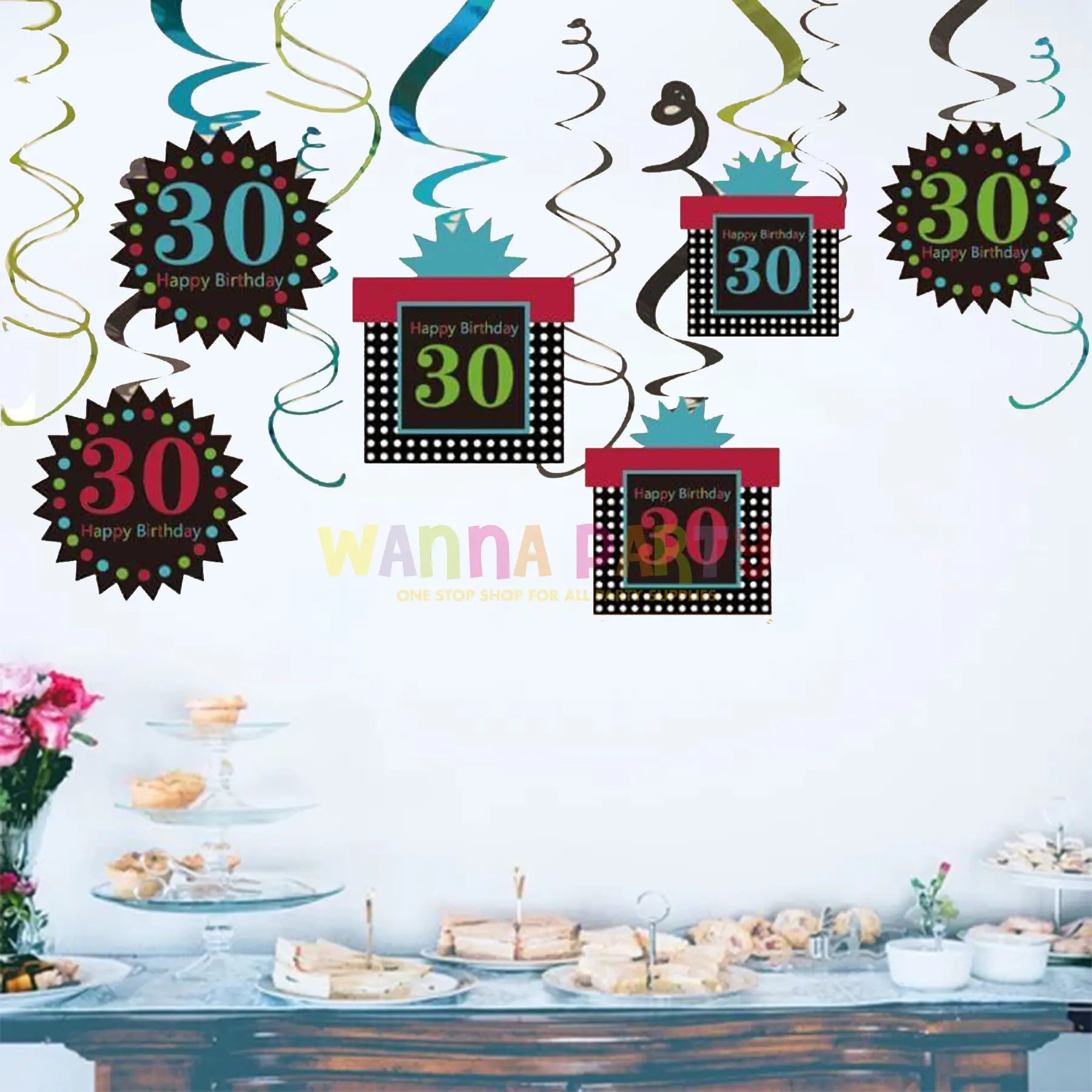 30th Birthday Swirl Decoration - 12 PC