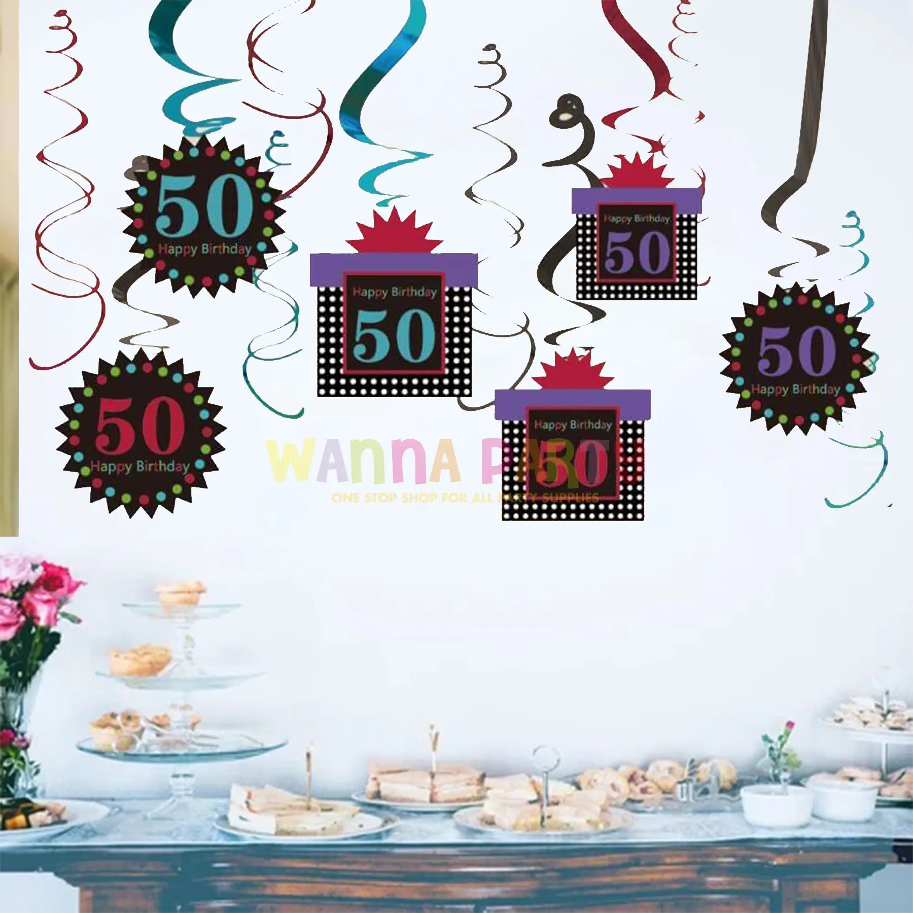 50th Birthday Swirl Decoration - 12 PC