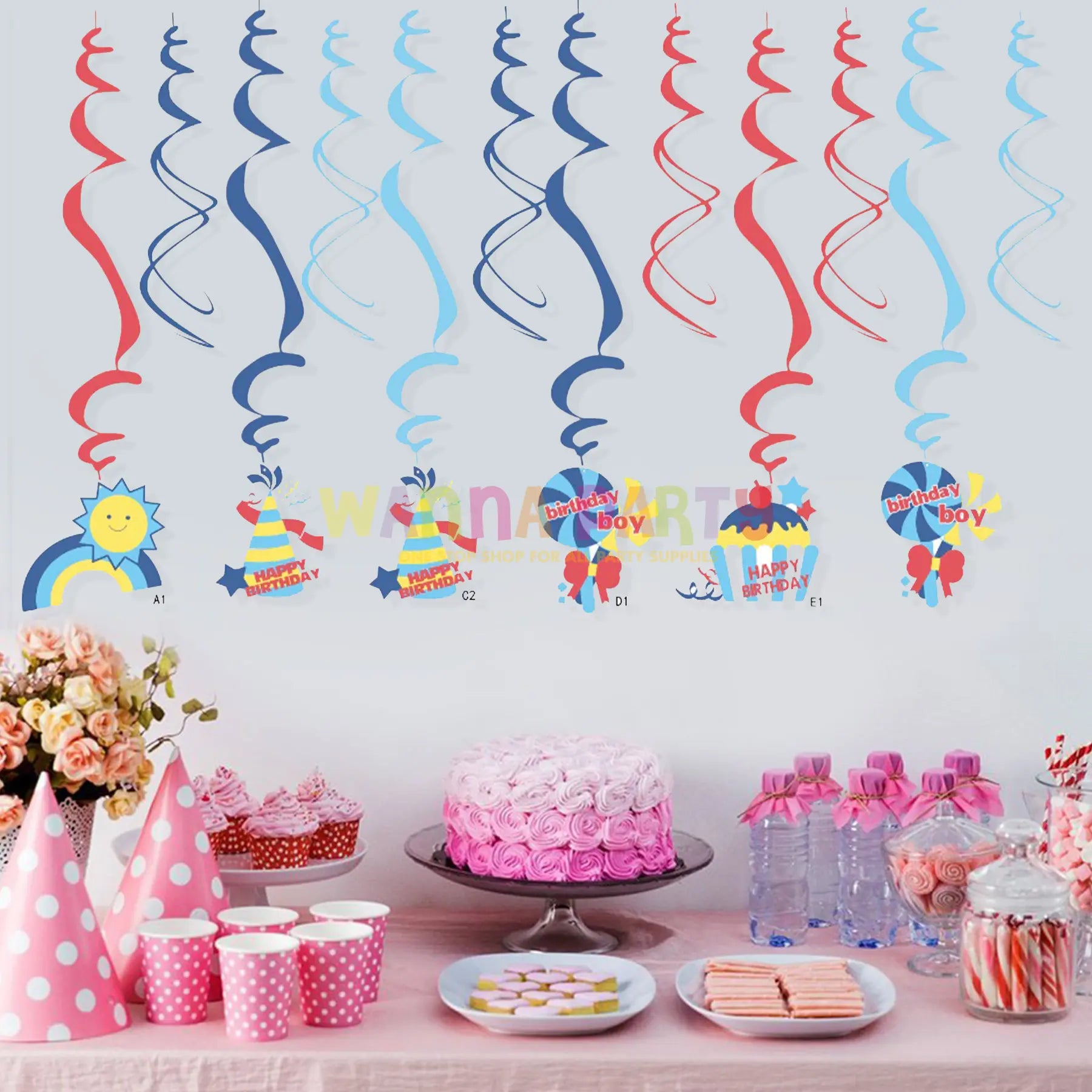 Birthday Boy Swirls Decoration - 12 PC