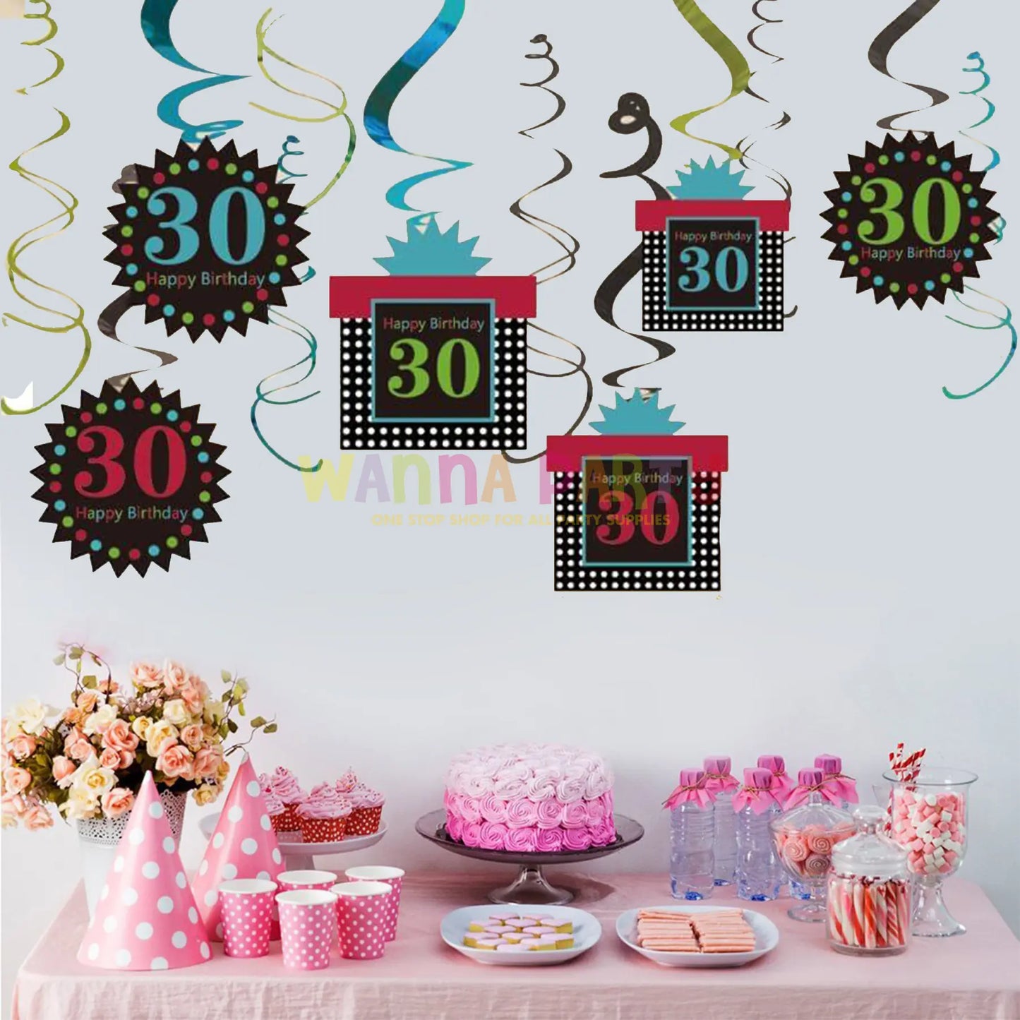 30th Birthday Swirl Decoration - 12 PC