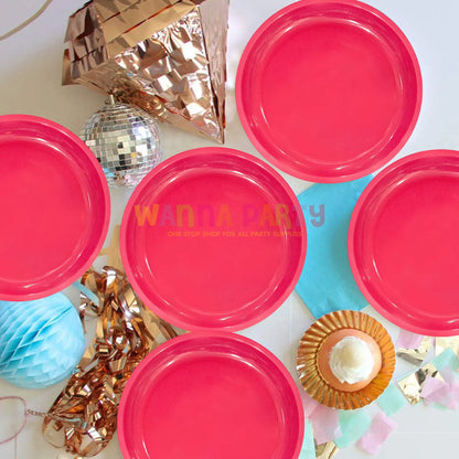 10" Solid Color Hot Pink Round Plates - 6PC