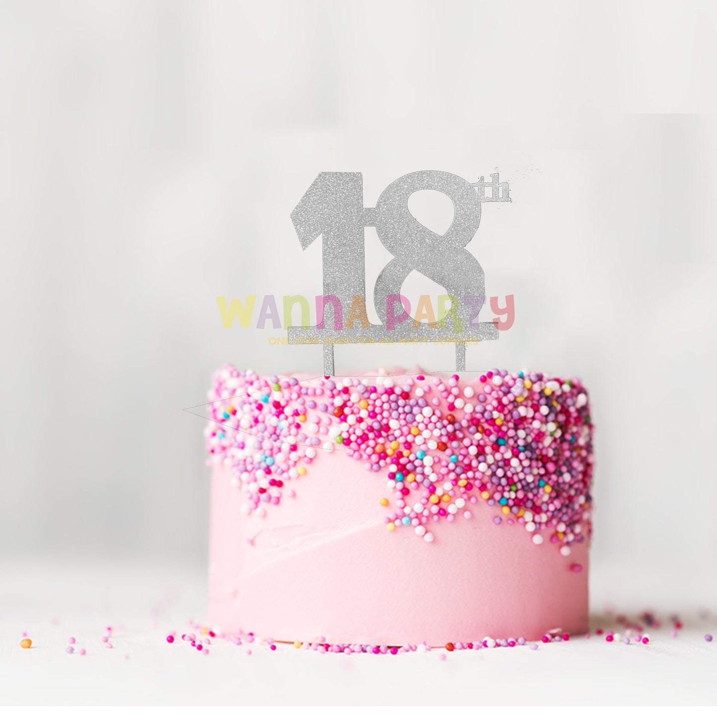 18th Birthday Acrylic Silver Glitter Cake topper