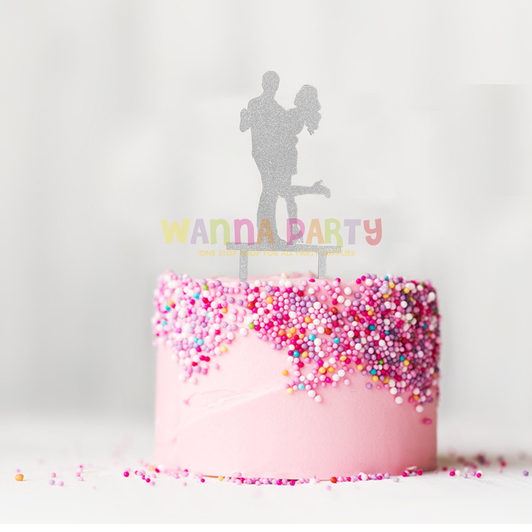 Engagement Ceremony Acrylics Silver Glitter Cake T