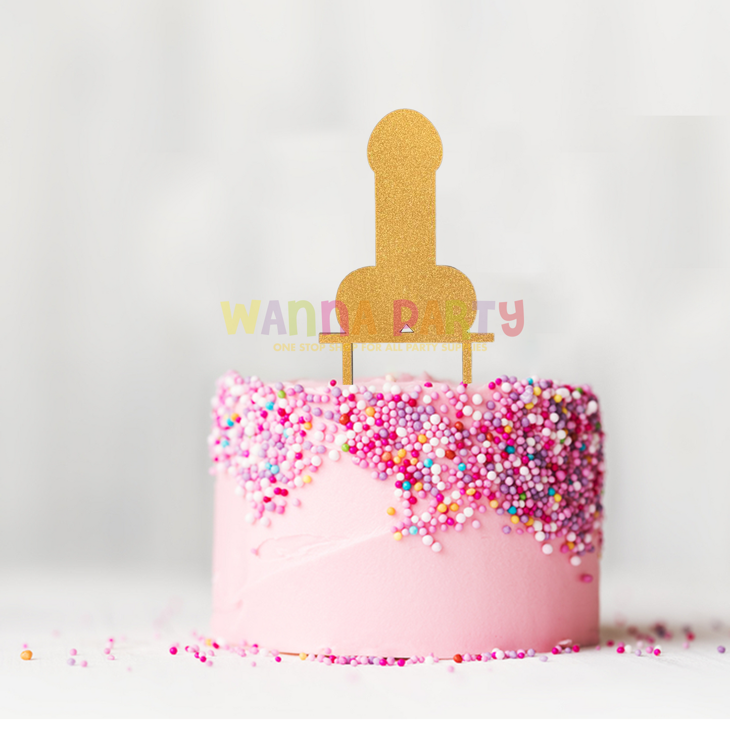 Bachelorette Party Willy Shaped Golden Cake Topper - 1PC