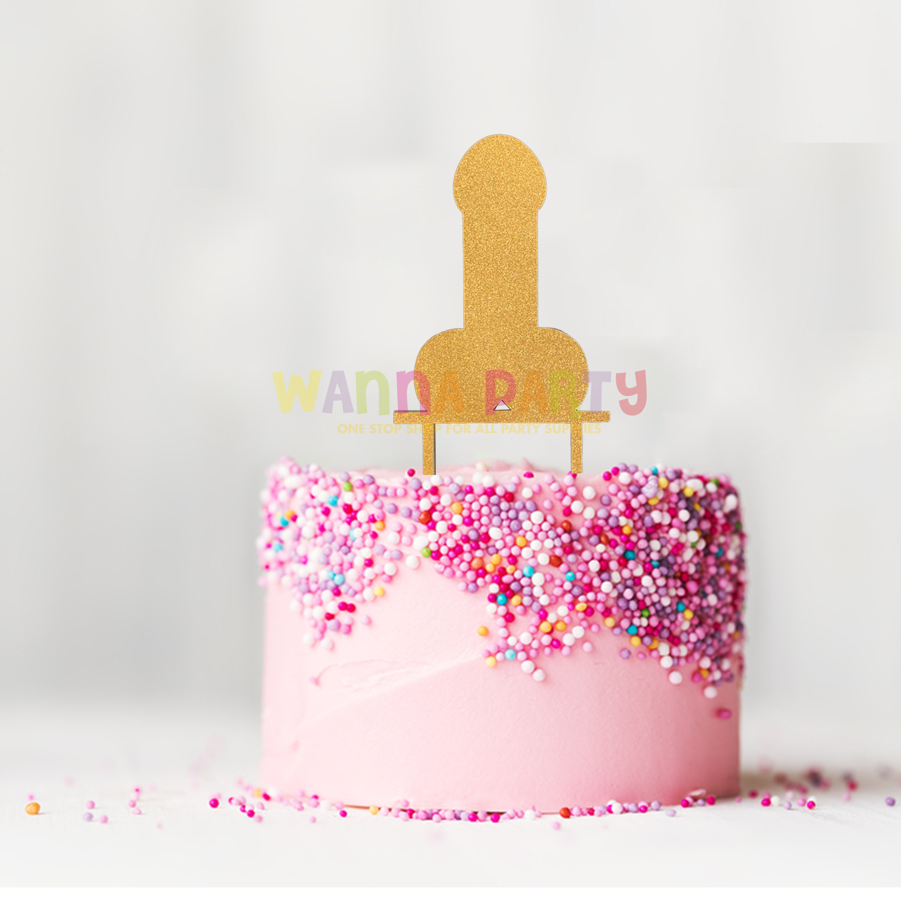 Bachelorette Party Willy Shaped Golden Cake Topper - 1PC