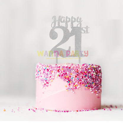 21st Birthday Acrylic Silver Glitter Cake topper