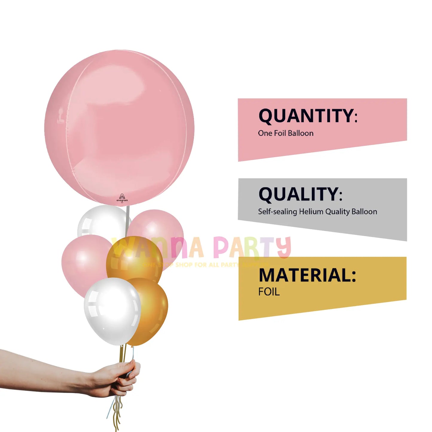 Orbz Pastel Pink Balloons 16" - G20