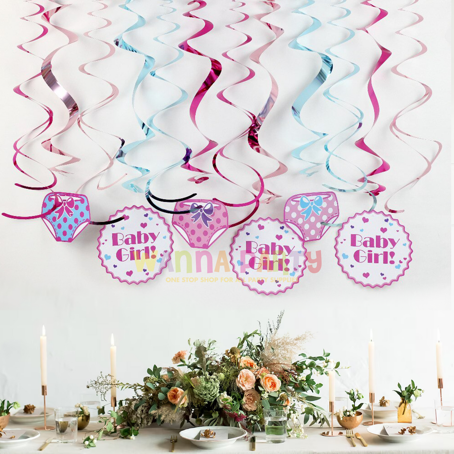 Baby Girl Swirl Decoration - 12PC