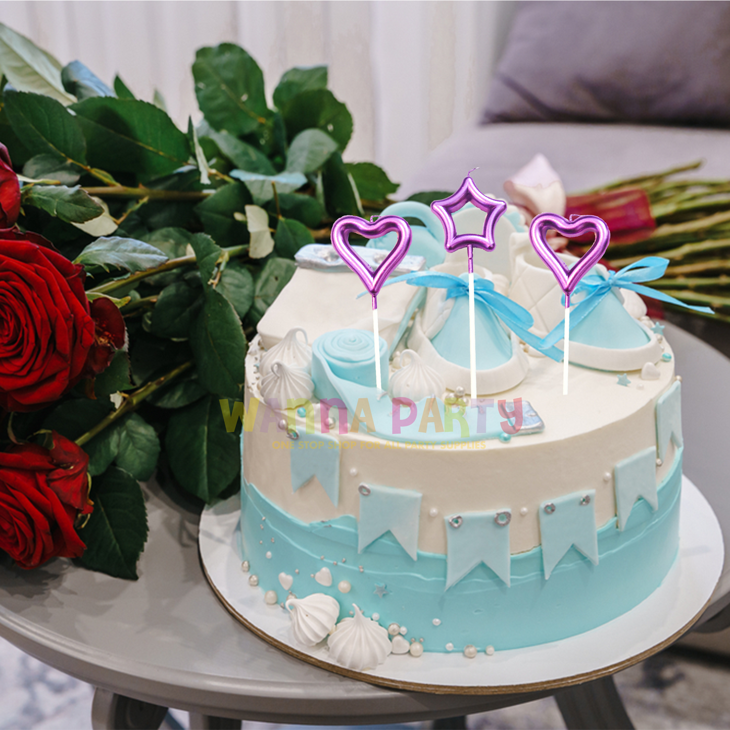 Hot Pink Heart & Star Shaped Stick Canlde - 3 PC