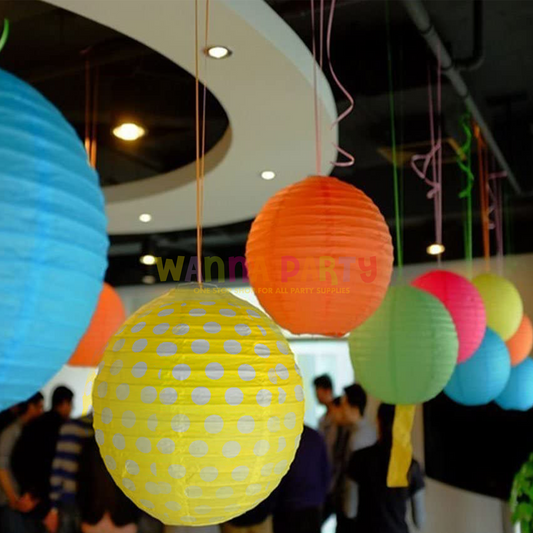 Polka Dot Yellow Lanterns for Hanging Decor - 14 inches - 1PC