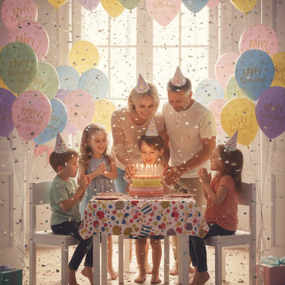 Happy Birthday Rainbow Pastel Colors Printed Balloons Set - Pack of 6