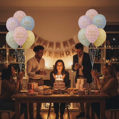 Happy Birthday Rainbow Pastel Colors Printed Balloons Set - Pack of 6