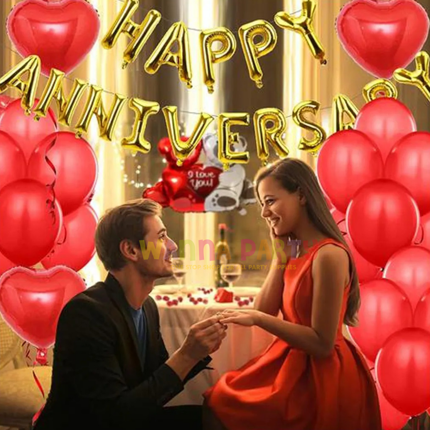 Happy Anniversary Gold Letter Banner - 16PC