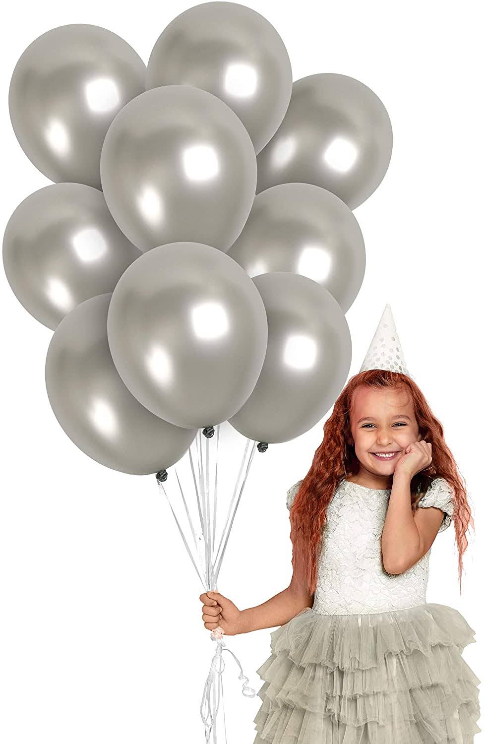 8" Silver Latex Balloon - 20ct