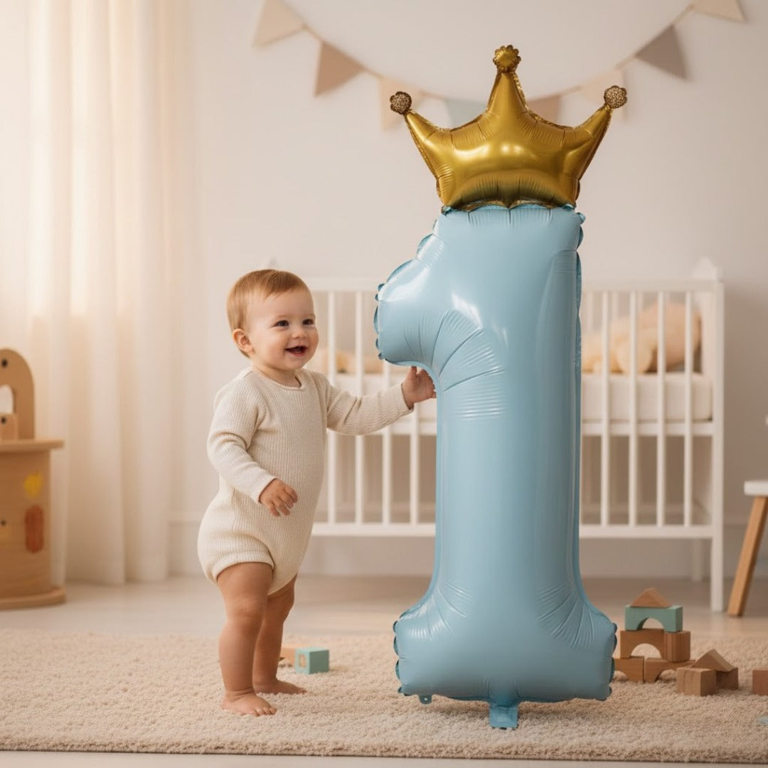 1st Birthday Pastel Blue W/crown Balloon 52"-1PC