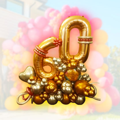 Happy 60th Birthday Golden & Silver Balloon Bouquet Set