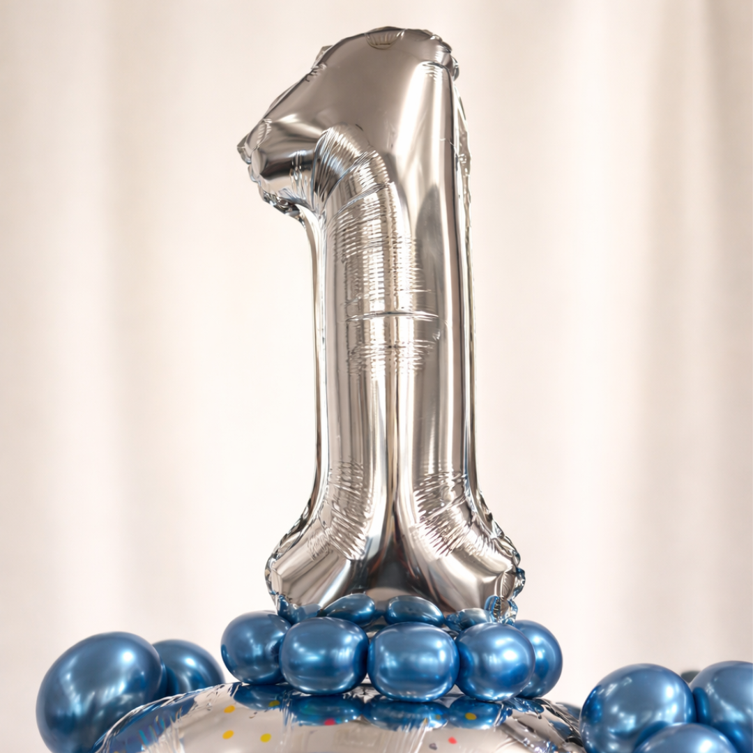 Designer Blue & Silver Balloon Bouquet Arrangement for 1st Birthday