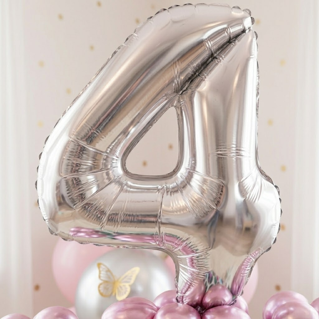 Designer Pink & Silver Balloon Bouquet Arrangement with 3D Butterflies for 4th Birthday
