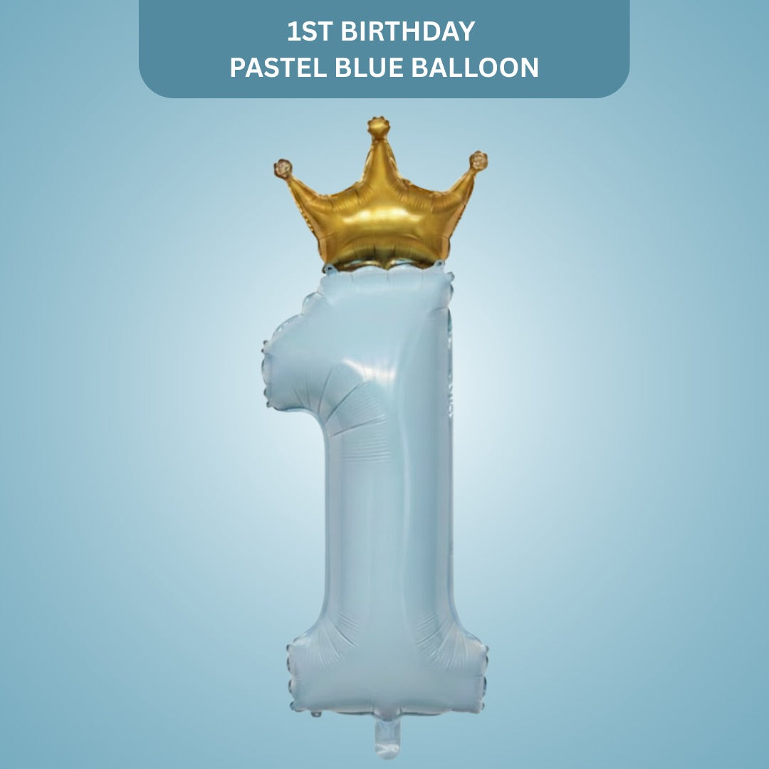 1st Birthday Pastel Blue W/crown Balloon 52"-1PC
