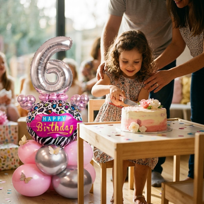 Designer Pink & Silver Balloon Bouquet Arrangement with 3D Butterflies for 6th Birthday